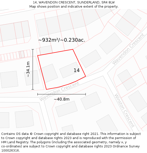 14, WAVENDON CRESCENT, SUNDERLAND, SR4 8LW: Plot and title map