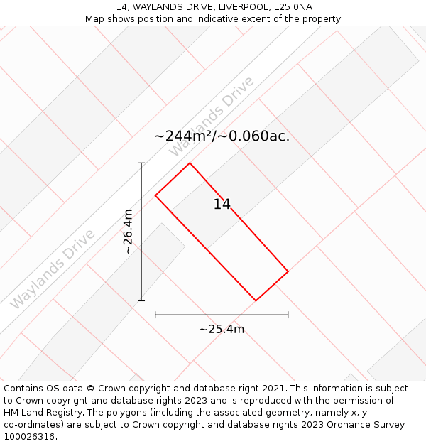 14, WAYLANDS DRIVE, LIVERPOOL, L25 0NA: Plot and title map