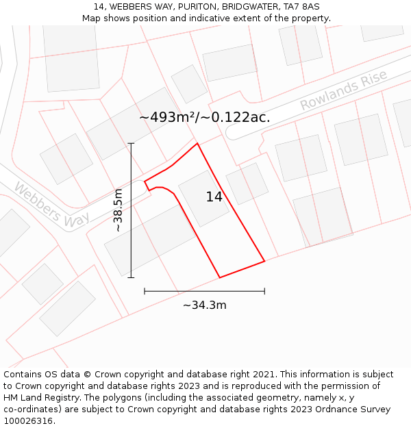 14, WEBBERS WAY, PURITON, BRIDGWATER, TA7 8AS: Plot and title map