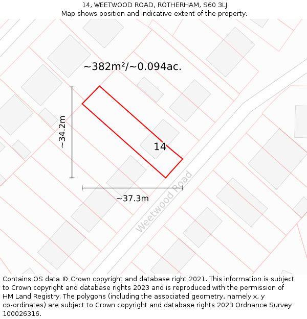 14, WEETWOOD ROAD, ROTHERHAM, S60 3LJ: Plot and title map