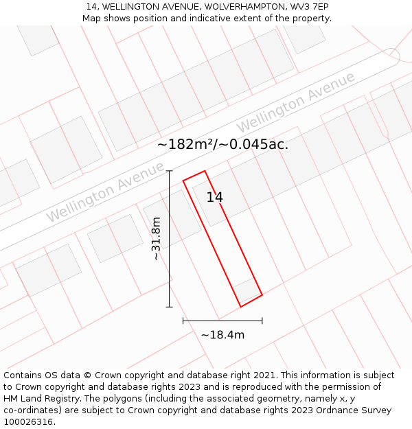 14, WELLINGTON AVENUE, WOLVERHAMPTON, WV3 7EP: Plot and title map