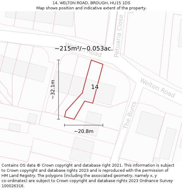 14, WELTON ROAD, BROUGH, HU15 1DS: Plot and title map