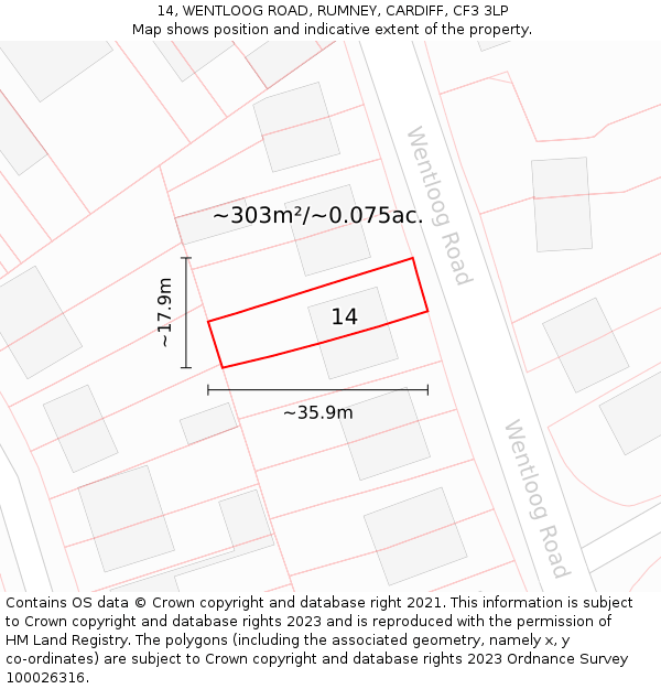 14, WENTLOOG ROAD, RUMNEY, CARDIFF, CF3 3LP: Plot and title map