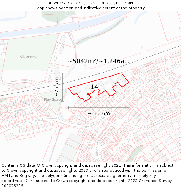 14, WESSEX CLOSE, HUNGERFORD, RG17 0NT: Plot and title map