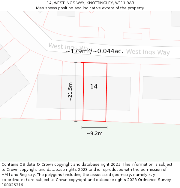 14, WEST INGS WAY, KNOTTINGLEY, WF11 9AR: Plot and title map