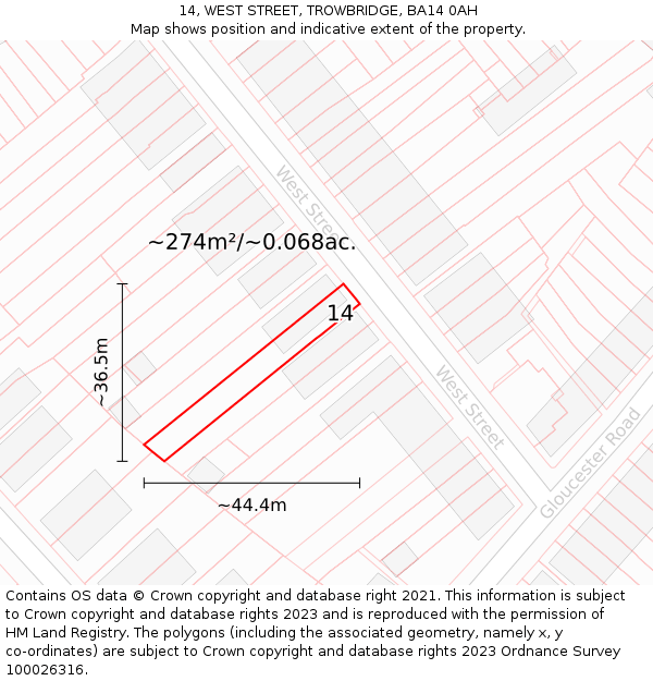 14, WEST STREET, TROWBRIDGE, BA14 0AH: Plot and title map