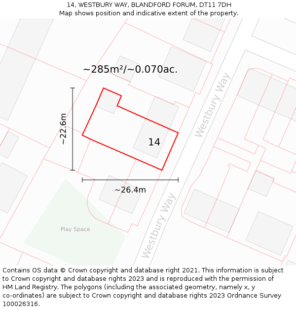 14, WESTBURY WAY, BLANDFORD FORUM, DT11 7DH: Plot and title map