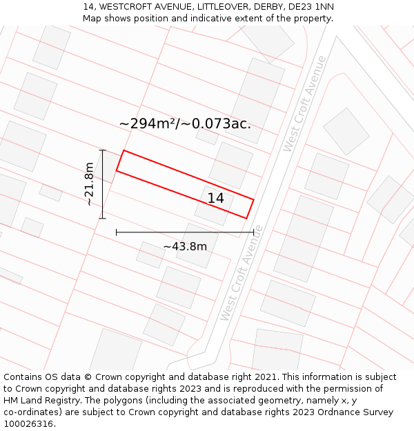 14, WESTCROFT AVENUE, LITTLEOVER, DERBY, DE23 1NN: Plot and title map