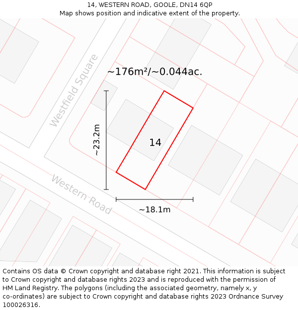 14, WESTERN ROAD, GOOLE, DN14 6QP: Plot and title map