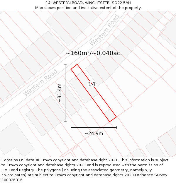 14, WESTERN ROAD, WINCHESTER, SO22 5AH: Plot and title map