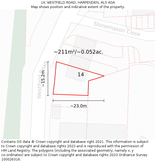 14, WESTFIELD ROAD, HARPENDEN, AL5 4GA: Plot and title map