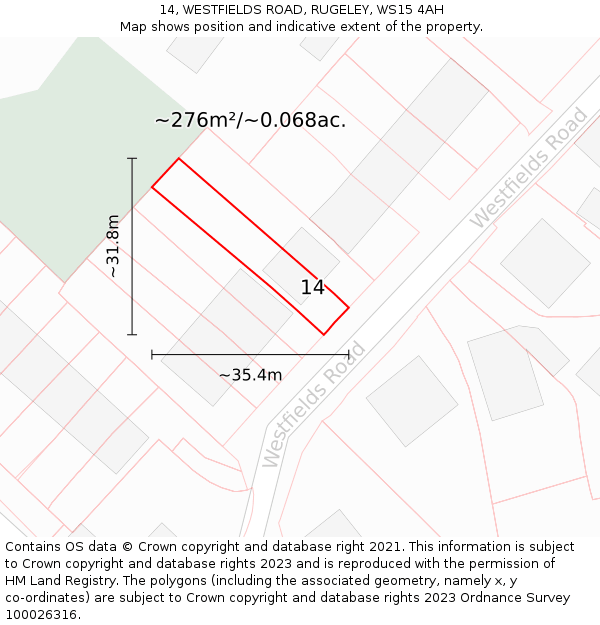 14, WESTFIELDS ROAD, RUGELEY, WS15 4AH: Plot and title map