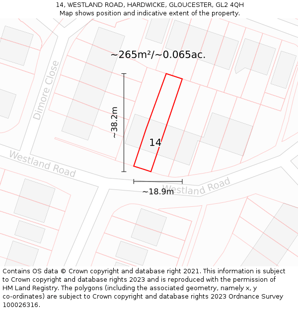 14, WESTLAND ROAD, HARDWICKE, GLOUCESTER, GL2 4QH: Plot and title map