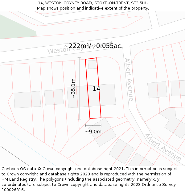 14, WESTON COYNEY ROAD, STOKE-ON-TRENT, ST3 5HU: Plot and title map