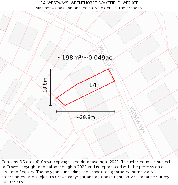 14, WESTWAYS, WRENTHORPE, WAKEFIELD, WF2 0TE: Plot and title map