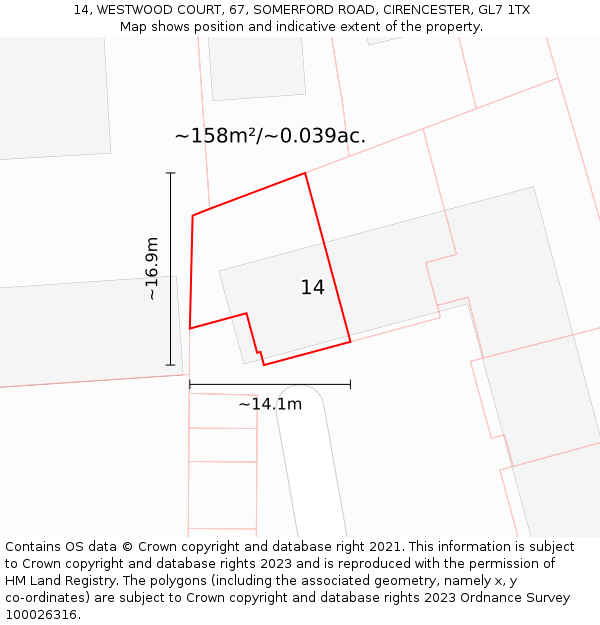 14, WESTWOOD COURT, 67, SOMERFORD ROAD, CIRENCESTER, GL7 1TX: Plot and title map