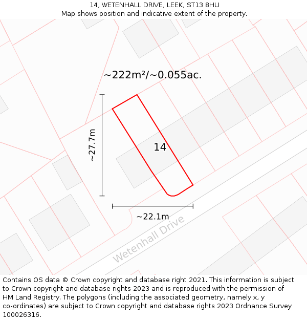 14, WETENHALL DRIVE, LEEK, ST13 8HU: Plot and title map