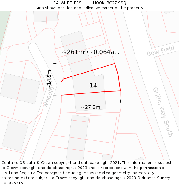 14, WHEELERS HILL, HOOK, RG27 9SQ: Plot and title map