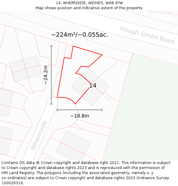 14, WHERNSIDE, WIDNES, WA8 4YW: Plot and title map