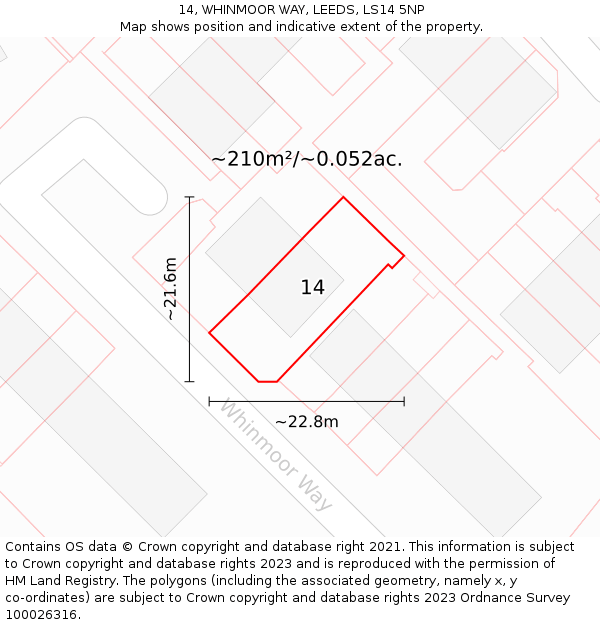 14, WHINMOOR WAY, LEEDS, LS14 5NP: Plot and title map