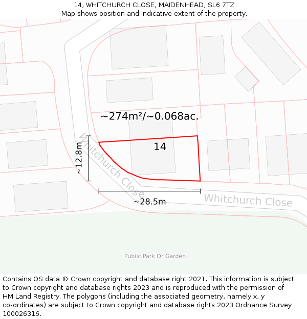 14, WHITCHURCH CLOSE, MAIDENHEAD, SL6 7TZ: Plot and title map