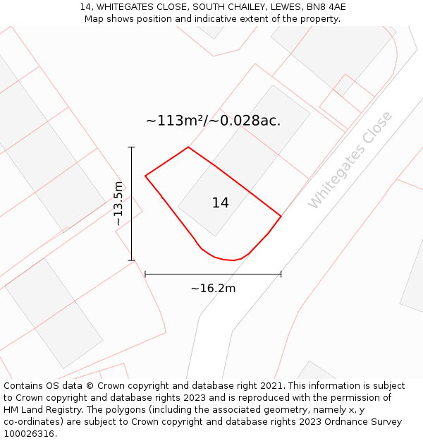 14, WHITEGATES CLOSE, SOUTH CHAILEY, LEWES, BN8 4AE: Plot and title map