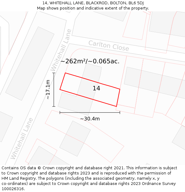 14, WHITEHALL LANE, BLACKROD, BOLTON, BL6 5DJ: Plot and title map