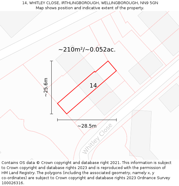 14, WHITLEY CLOSE, IRTHLINGBOROUGH, WELLINGBOROUGH, NN9 5GN: Plot and title map