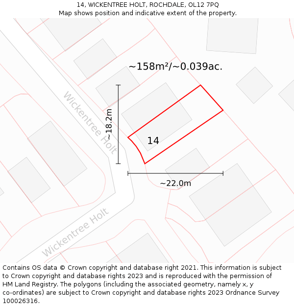 14, WICKENTREE HOLT, ROCHDALE, OL12 7PQ: Plot and title map