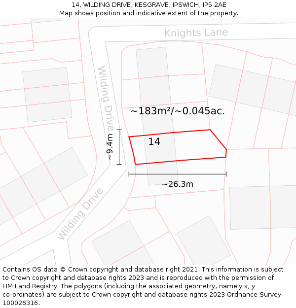 14, WILDING DRIVE, KESGRAVE, IPSWICH, IP5 2AE: Plot and title map