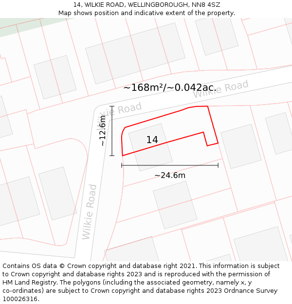 14, WILKIE ROAD, WELLINGBOROUGH, NN8 4SZ: Plot and title map