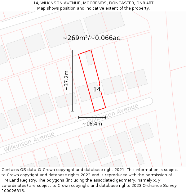 14, WILKINSON AVENUE, MOORENDS, DONCASTER, DN8 4RT: Plot and title map