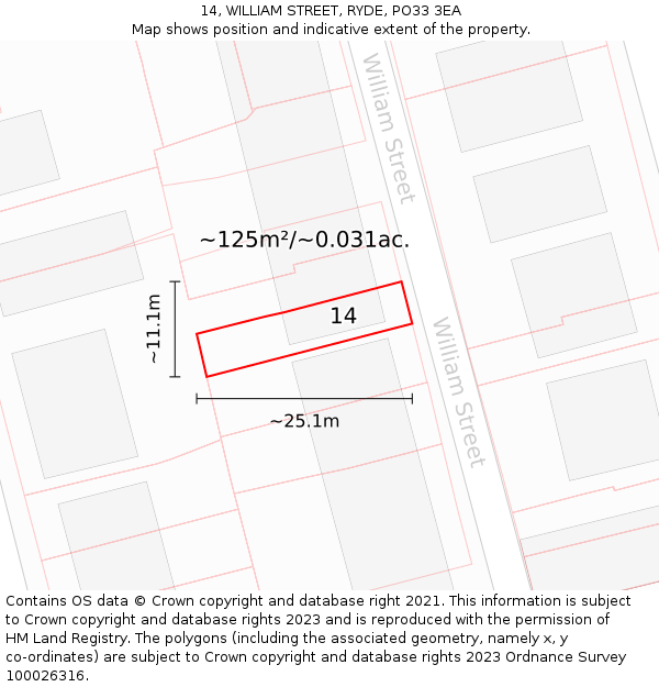 14, WILLIAM STREET, RYDE, PO33 3EA: Plot and title map