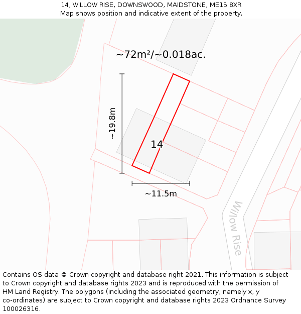 14, WILLOW RISE, DOWNSWOOD, MAIDSTONE, ME15 8XR: Plot and title map