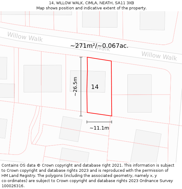 14, WILLOW WALK, CIMLA, NEATH, SA11 3XB: Plot and title map