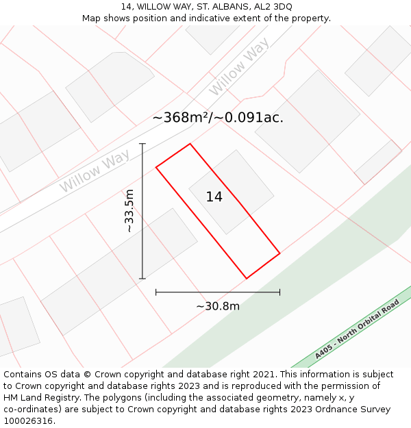 14, WILLOW WAY, ST. ALBANS, AL2 3DQ: Plot and title map