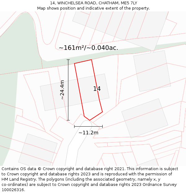 14, WINCHELSEA ROAD, CHATHAM, ME5 7LY: Plot and title map