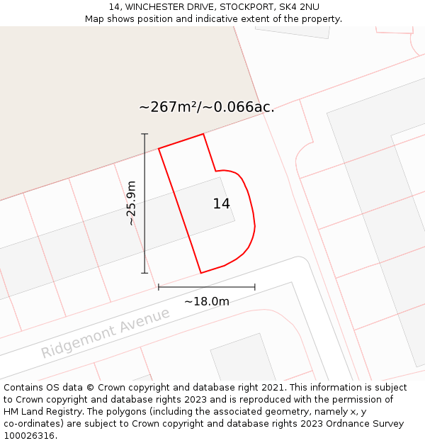 14, WINCHESTER DRIVE, STOCKPORT, SK4 2NU: Plot and title map