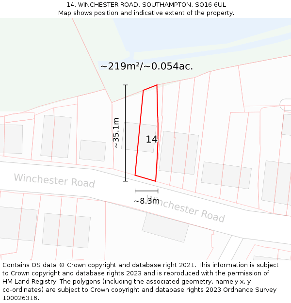 14, WINCHESTER ROAD, SOUTHAMPTON, SO16 6UL: Plot and title map