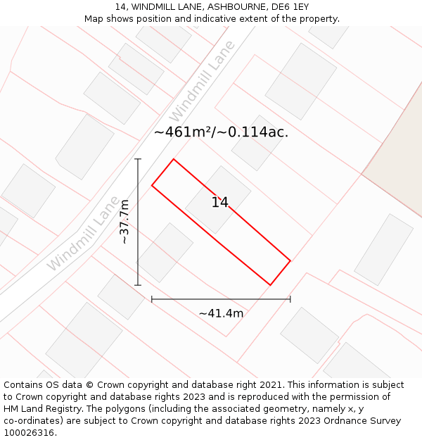 14, WINDMILL LANE, ASHBOURNE, DE6 1EY: Plot and title map