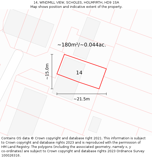 14, WINDMILL VIEW, SCHOLES, HOLMFIRTH, HD9 1SA: Plot and title map