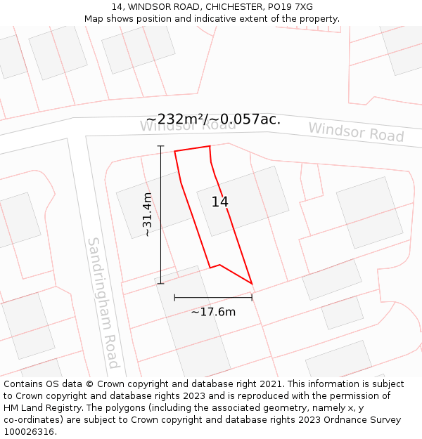 14, WINDSOR ROAD, CHICHESTER, PO19 7XG: Plot and title map