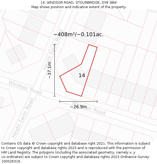 14, WINDSOR ROAD, STOURBRIDGE, DY8 3BW: Plot and title map