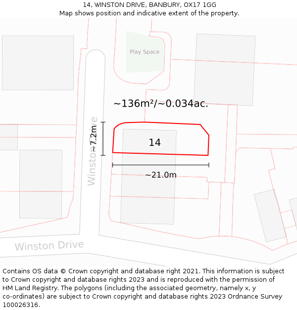 14, WINSTON DRIVE, BANBURY, OX17 1GG: Plot and title map