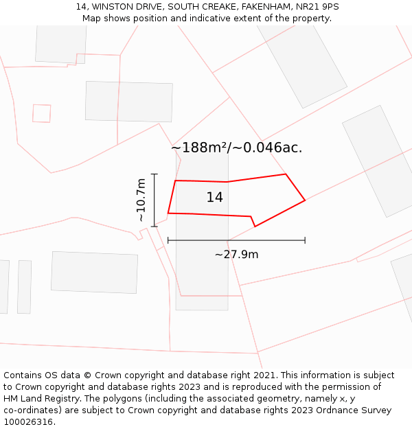 14, WINSTON DRIVE, SOUTH CREAKE, FAKENHAM, NR21 9PS: Plot and title map