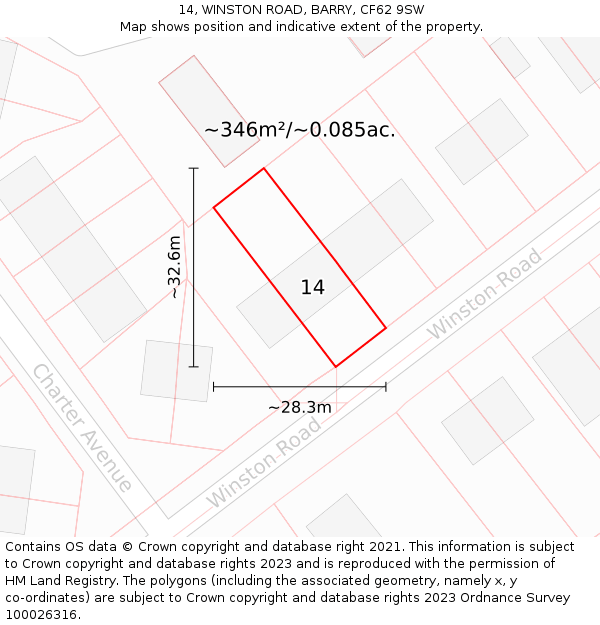 14, WINSTON ROAD, BARRY, CF62 9SW: Plot and title map