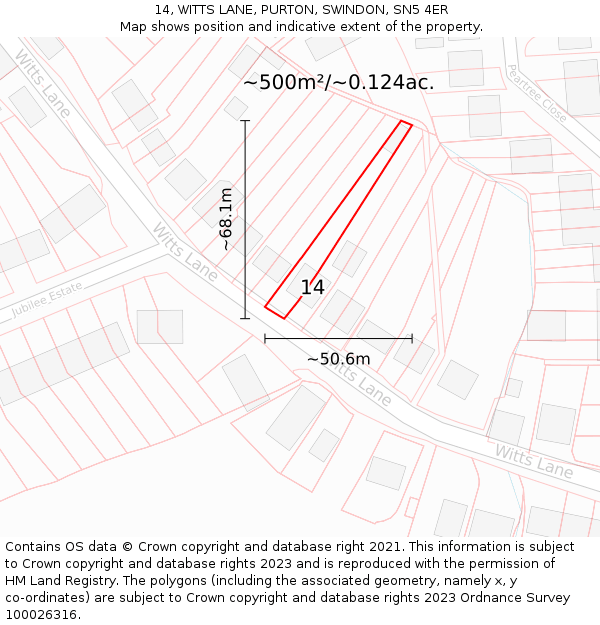 14, WITTS LANE, PURTON, SWINDON, SN5 4ER: Plot and title map