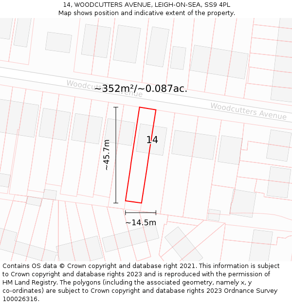 14, WOODCUTTERS AVENUE, LEIGH-ON-SEA, SS9 4PL: Plot and title map