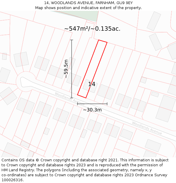 14, WOODLANDS AVENUE, FARNHAM, GU9 9EY: Plot and title map