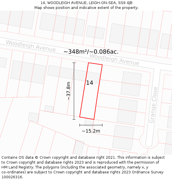 14, WOODLEIGH AVENUE, LEIGH-ON-SEA, SS9 4JB: Plot and title map